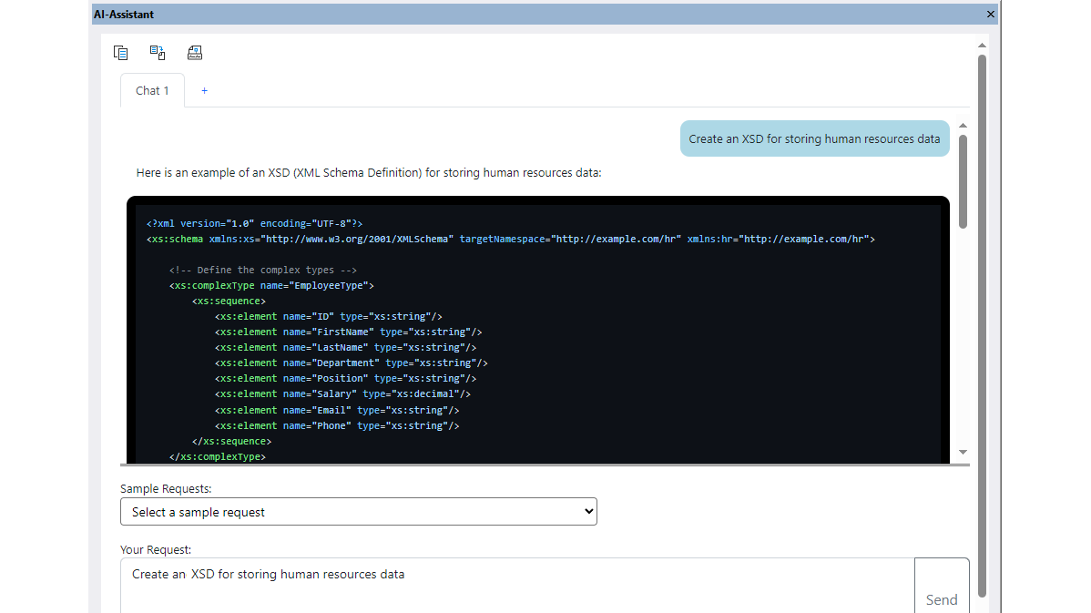 Using ChatGPT AI to generate an XSD in XMLSpy