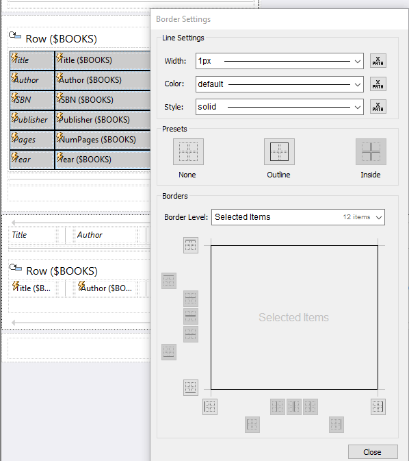 Configuring app table borders in MobileTogether