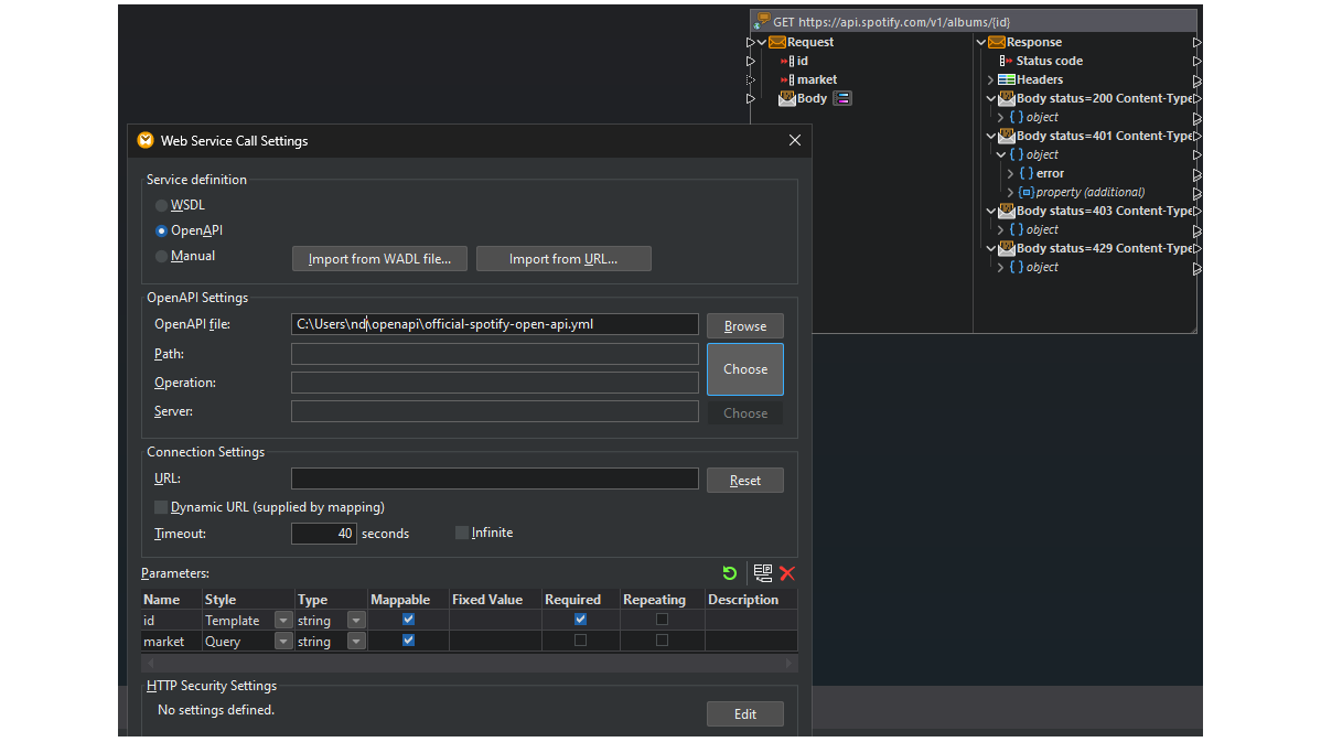 Import OpenAPI definition for data integration