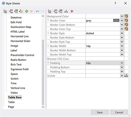 Defining table row styles in MobileTogether