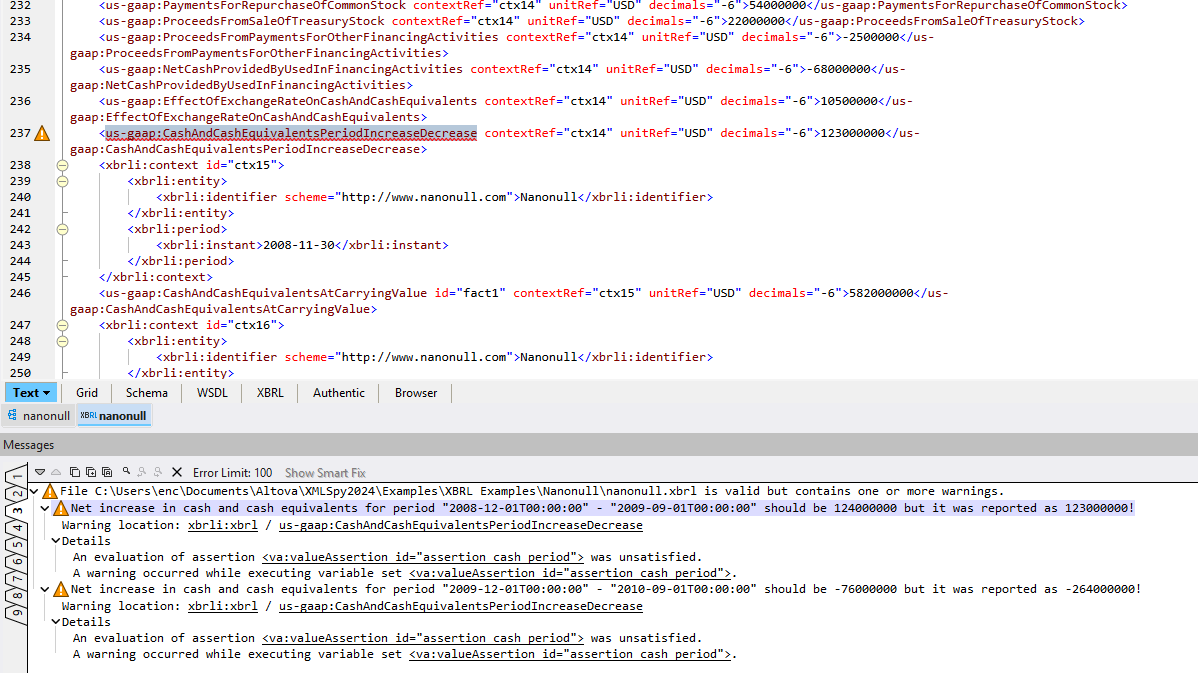 XBRL Validator in XMLSpy