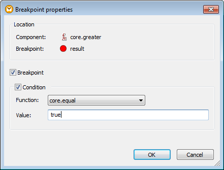Data mapping debugger conditional break dialog
