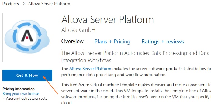 Altova server software VM template on the Azure Marketplace