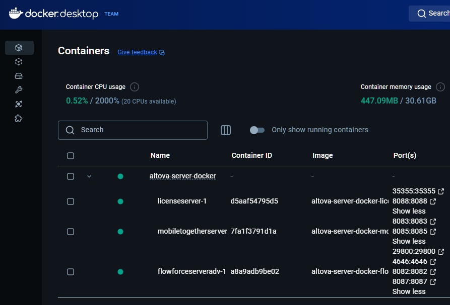 Altova server software in Docker container