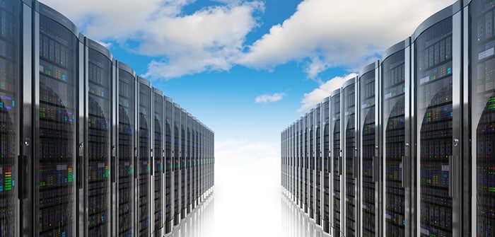 a bank of servers in the clouds