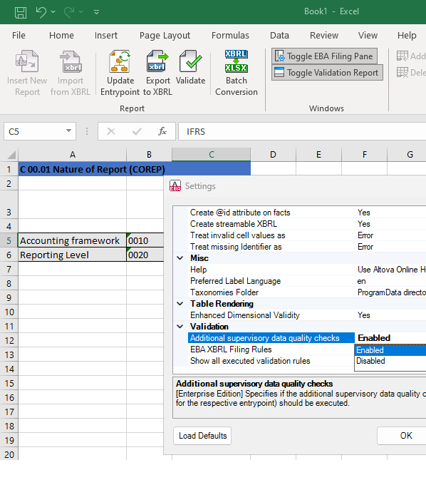 EBA data quality checks in Altova EBA XBRL add-in for Excel