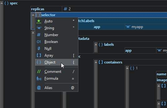 In-cell commands for editing YAML 