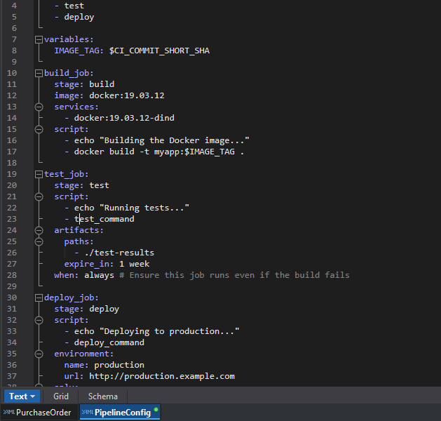 Sample YAML code in text editor