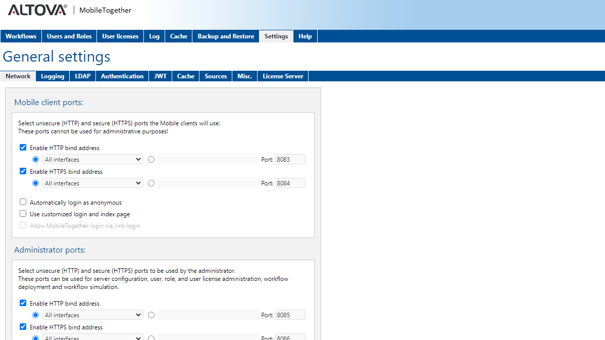 App security settings in MobileTogether