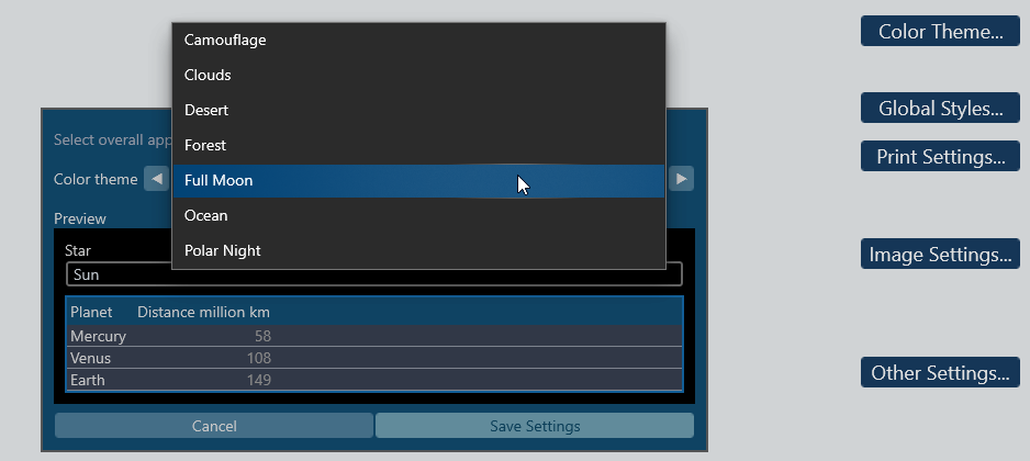 Configuring the database color theme