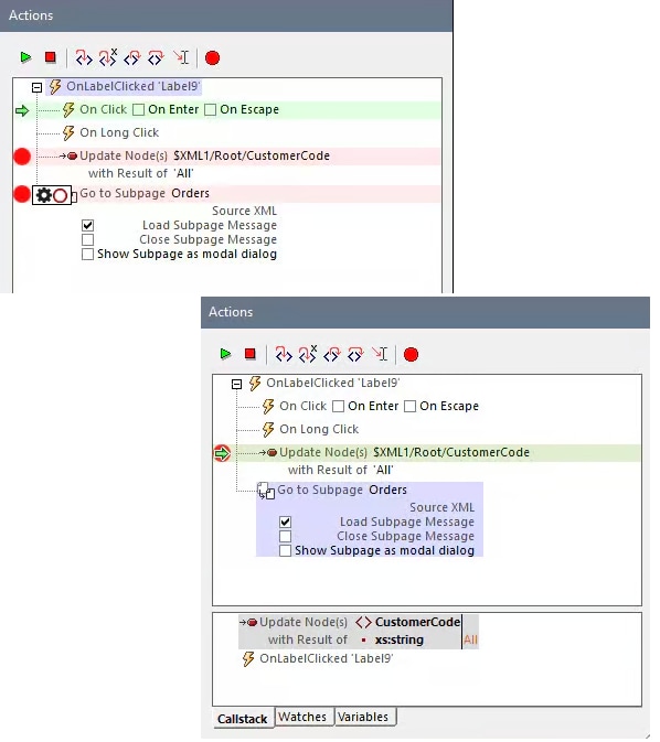 Déboguer les comportement de l’appli dans MobileTogether