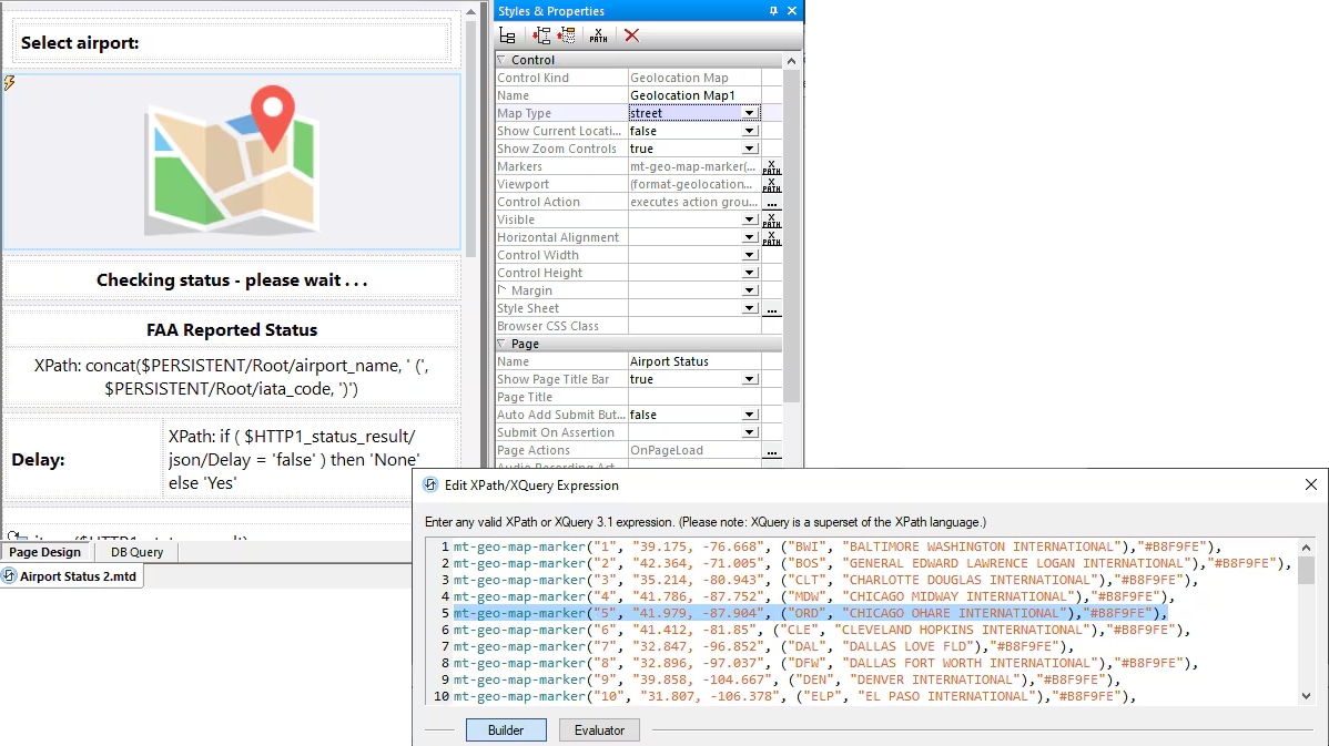 Defining map properties and display in an enterprise app
