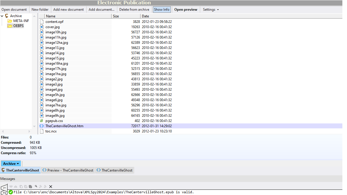 EPUB Archive in XMLSpy