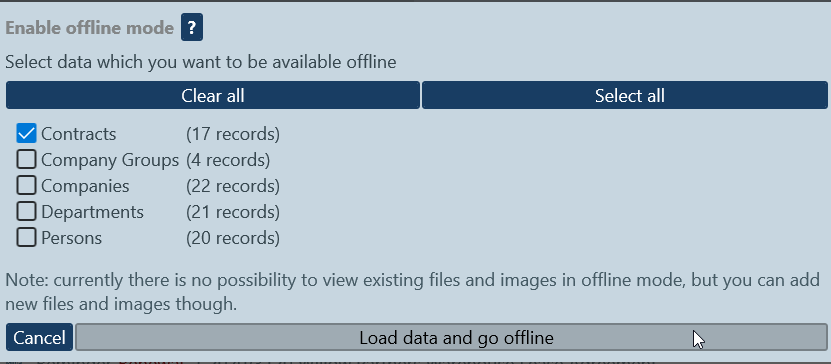 Offline mode in the database app