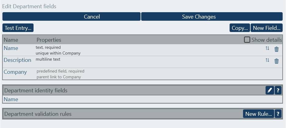 Defining fields in the online database