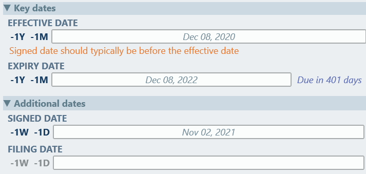 Validation warning message shown to user
