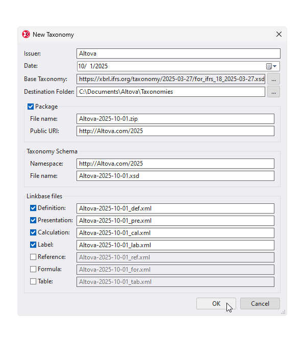 Modification des packs de taxonomie XBRL