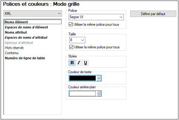 OptionsFontsColorsGridView